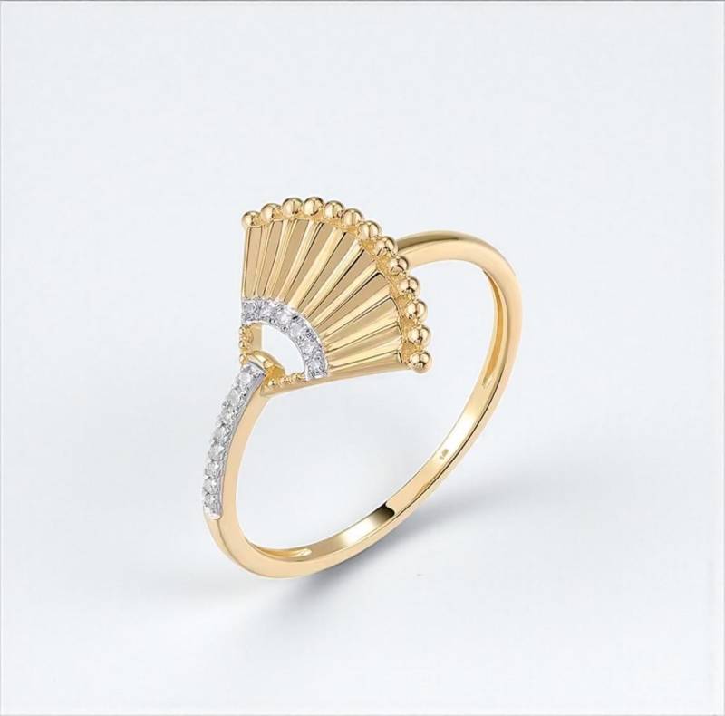 14K Solid Gold Diamant Ring - Elegantes Fächer Design Fine Jewelry von ByMoonJewels