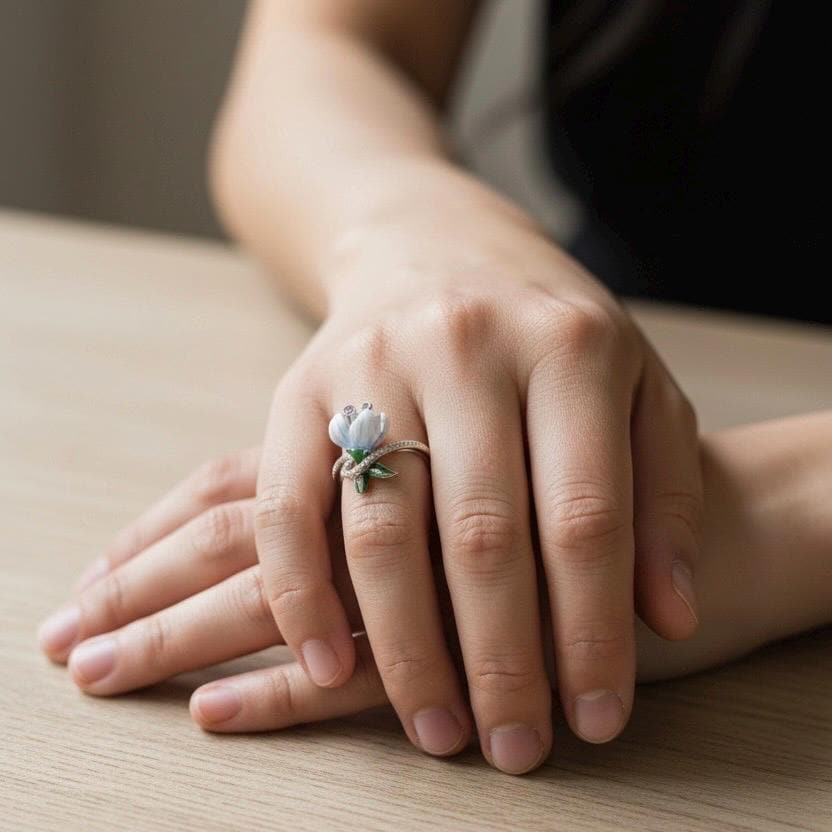 925 Sterling Silber Ring Für Frauen Handgemachte Emaille Blumen-Design von ByMoonJewels