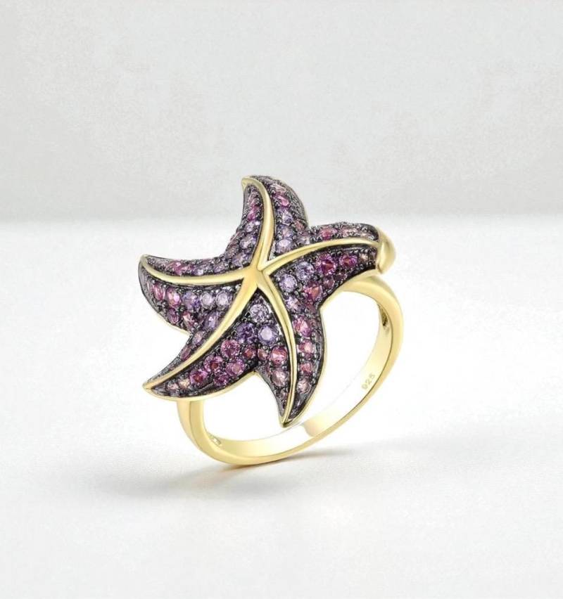 925 Sterling Silber Seestern Ring Mit Amethyst & Pink Cz - Ozean-Inspirierter Schmuck Für Frauen 925 Sterling Silber Seestern Ring Mit Amethyst & Pink Cz - Ozean-Inspirierter Schmuck Für Frauen von ByMoonJewels