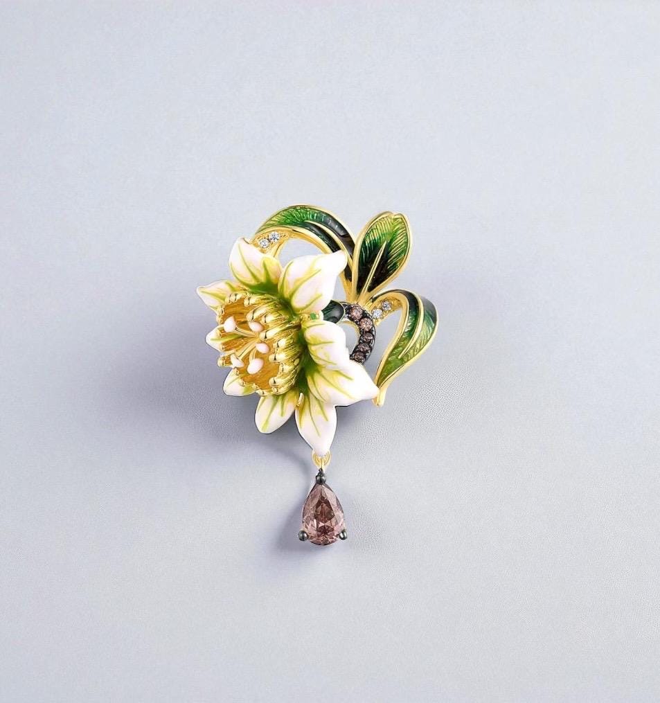 925 Sterling Silber Weiße Blume Anhänger Für Frauen Elegante Emaille Schmuck Geschenk von ByMoonJewels