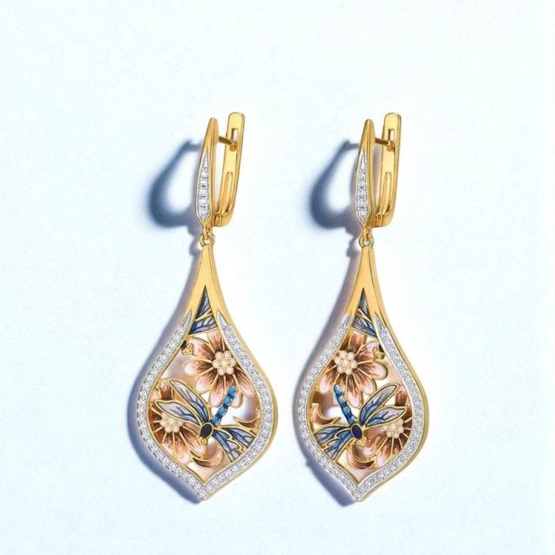 Andmade Sterling Silber Libellen Ohrringe Mit Blaue Emaille Blumen Design Geschenk Für Frauen von ByMoonJewels