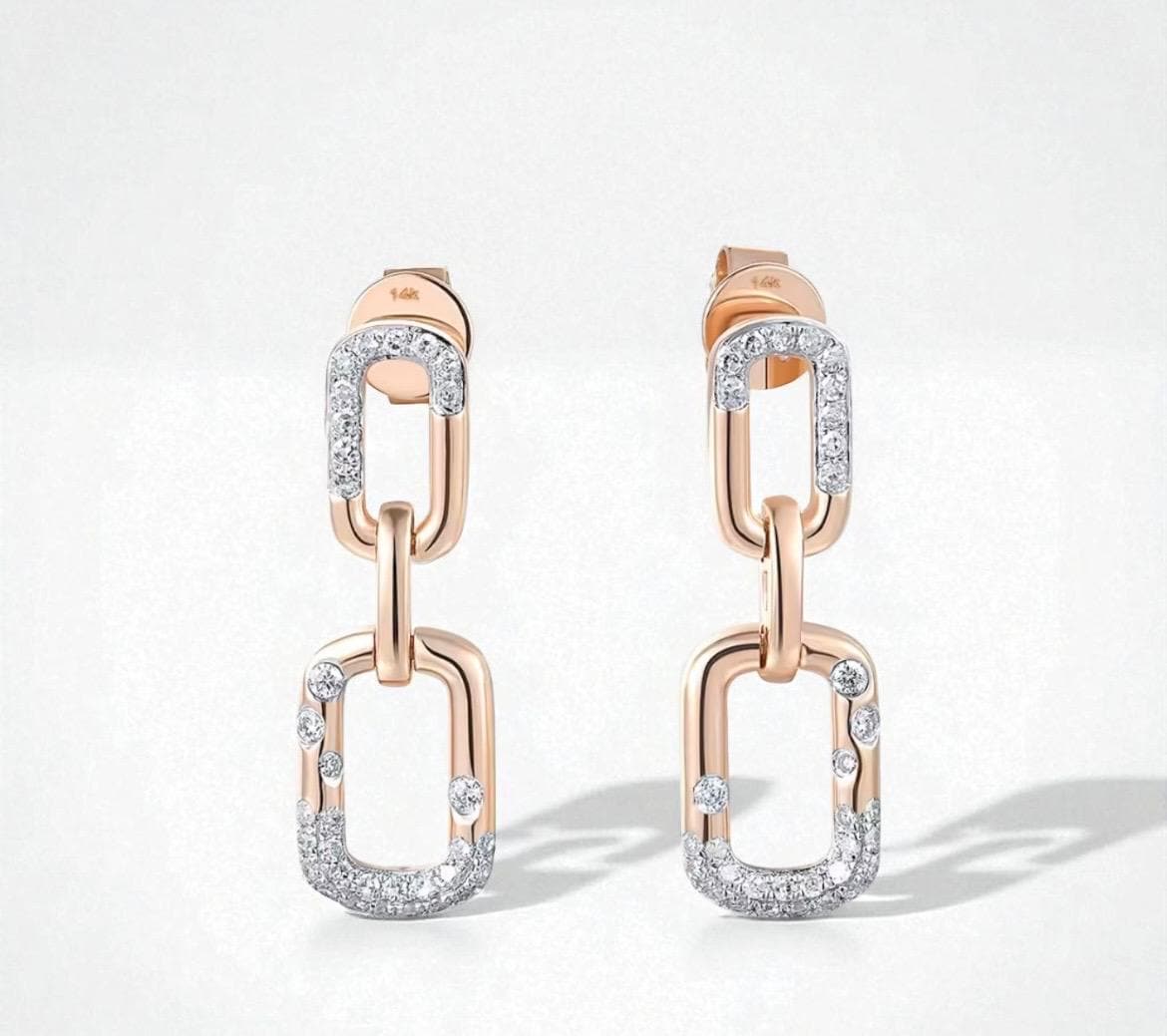 Elegante 14K Rosegold Diamant Tropfen Ohrstecker - Modernes Rechteck Design Elegante 14K Rosegold Diamant Tropfen Ohrstecker - Modernes Rechteck Design von ByMoonJewels