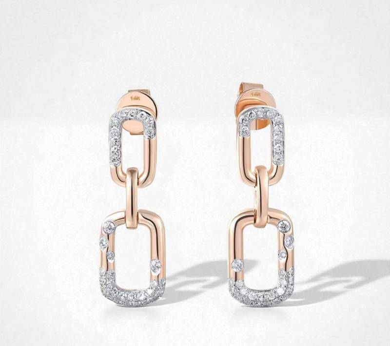 Elegante 14K Rosegold Diamant Tropfen Ohrstecker - Modernes Rechteck Design Elegante 14K Rosegold Diamant Tropfen Ohrstecker - Modernes Rechteck Design von ByMoonJewels