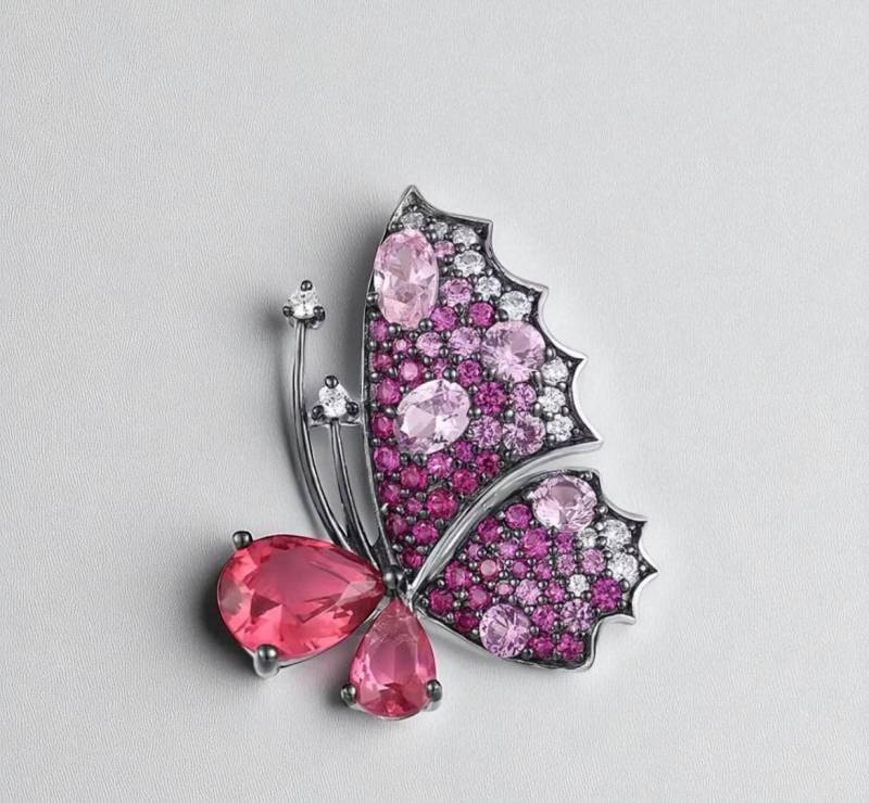 Elegante 925 Silberkette Zarte Schmetterling Charm Mit Rosa Edelsteinen von ByMoonJewels