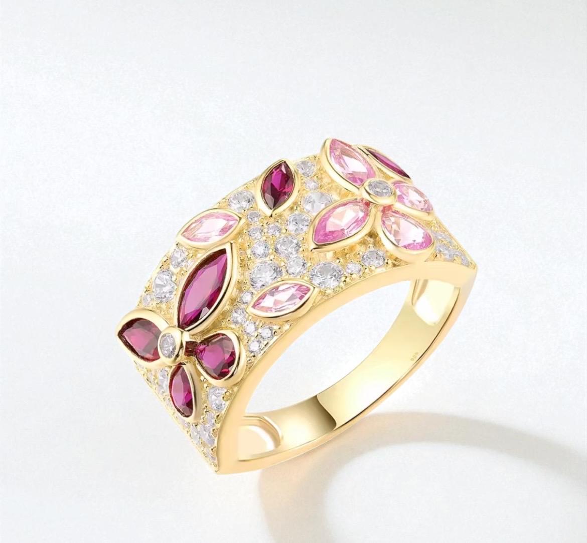 Elegante 925 Sterling Silber Ringe Für Frauen Pink Saphir Rubin Blumen Design Elegante 925 Sterling Silber Ringe Für Frauen Pink Saphir Rubin Blumen Design von ByMoonJewels