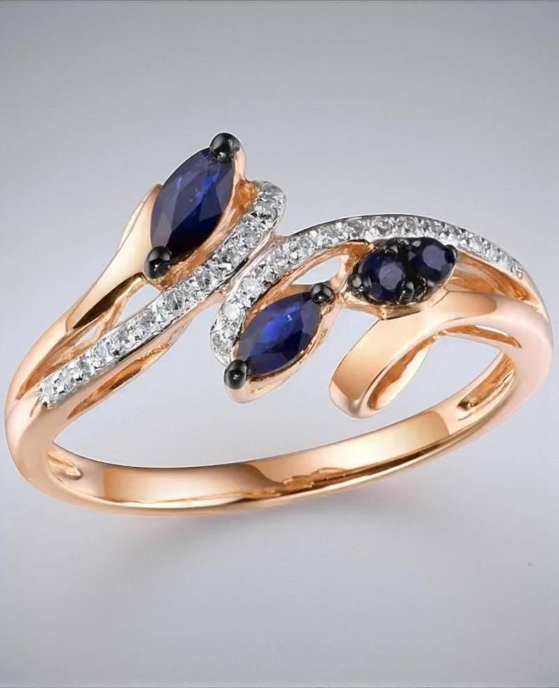 Eleganter 14K Rose Gold Ring Mit Blauem Saphir & Diamant - Zarter Schmuck Für Damen von ByMoonJewels