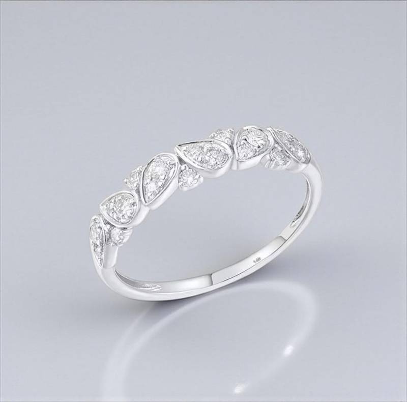 Eleganter 14K Weißgold Diamant Ring - Schlichter Alltagsring Für Frauen von ByMoonJewels