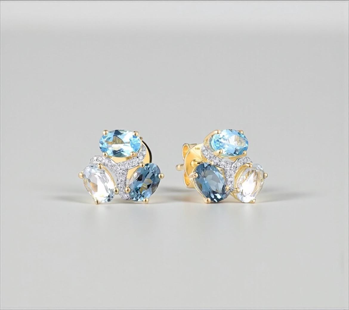 Handgefertigte 14K Gold Ohrstecker Schweizer Blautopas & Diamant Akzente Handgefertigte 14K Gold Ohrstecker Schweizer Blautopas & Diamant Akzente von ByMoonJewels