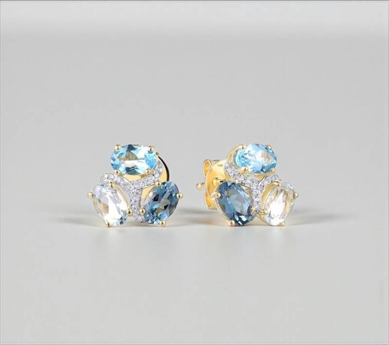 Handgefertigte 14K Gold Ohrstecker Schweizer Blautopas & Diamant Akzente Handgefertigte 14K Gold Ohrstecker Schweizer Blautopas & Diamant Akzente von ByMoonJewels