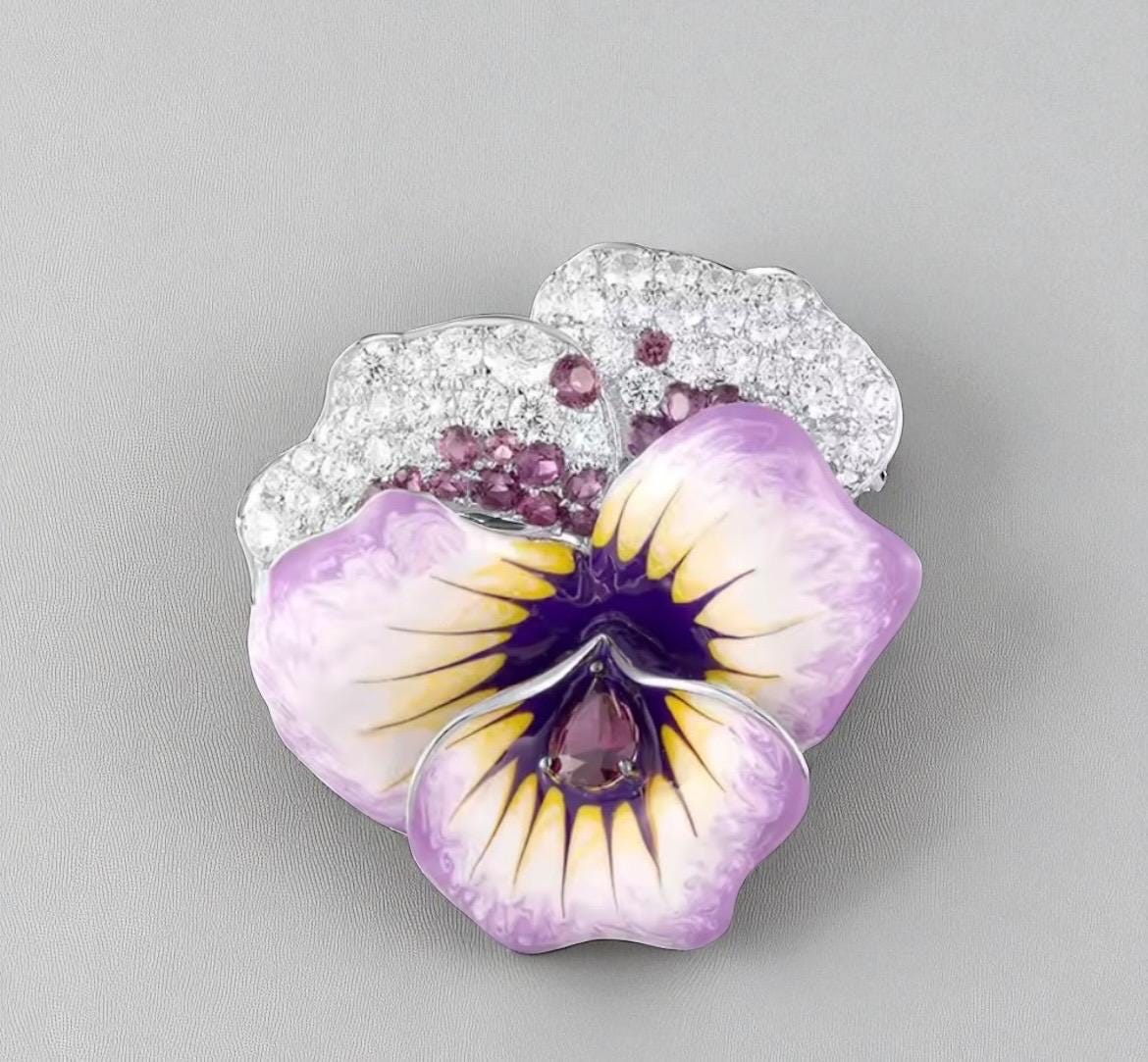 Handgemachte 925 Sterling Silber Stiefmütterchen Brosche Zart Lila Emaille Blume Pin Für Frauen Handgemachte 925 Sterling Silber Stiefmütterchen Brosche Zart Lila Emaille Blume Pin Für Frauen von ByMoonJewels