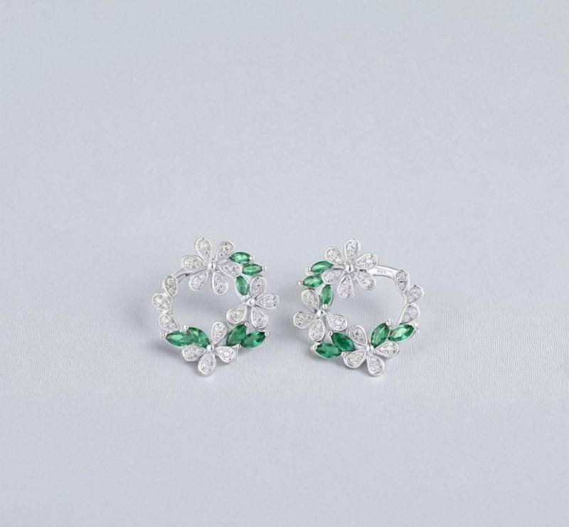 Handgemachte Sterling Silber Blumen Ohrringe Grüner Spinell & Weiß Cz, Braut Handgemachte Sterling Silber Blumen Ohrringe Grüner Spinell & Weiß Cz, Braut von ByMoonJewels