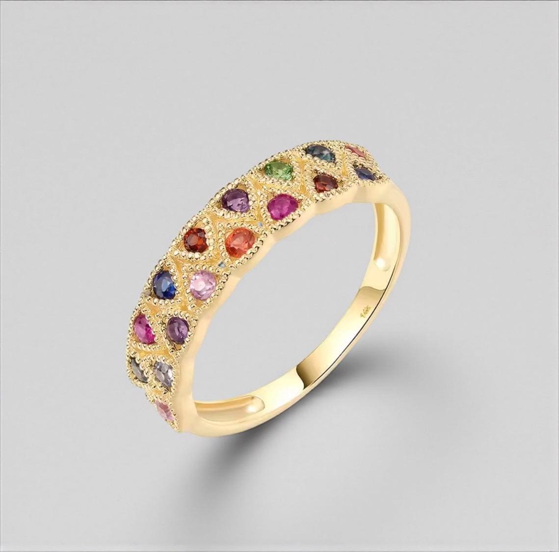 Vistoso 14K Gelbgold Damenring Mit Funkelnden Mehrfarbigen Edelsteinen - Eleganter Hochzeits- & Verlobungsschmuck Vistoso 14K Gelbgold Damenring Mit Funkelnden Mehrfarbigen Edelsteinen - Eleganter Hochzeits- & Verlobungsschmuck von ByMoonJewels