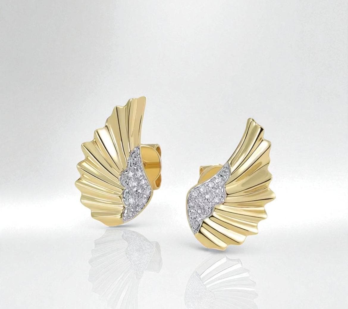 Vistoso 14K Gelbgold Diamant Ohrstecker Ohrringe Funkelnder Flügel Entwurf, Eleganter Schmuck Für Frauen Vistoso 14K Gelbgold Diamant Ohrstecker Ohrringe Funkelnder Flügel Entwurf, Eleganter Schmuck Für Frauen von ByMoonJewels