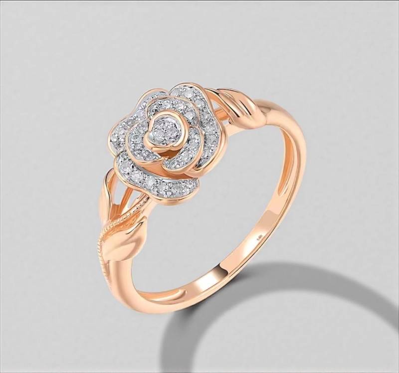 Vistoso 14K Rose Gold Blume Ring Für Frauen - Funkelnde Diamant Verlobung Hochzeitsschmuck von ByMoonJewels