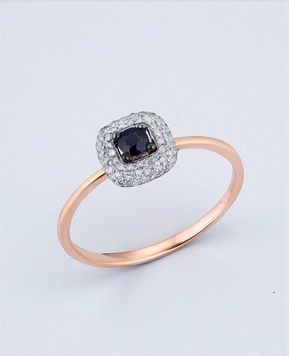 Vistoso 14K Rose Gold Damenring - Diamant Blauer Saphir, Eleganter Hochzeit Verlobungsschmuck von ByMoonJewels