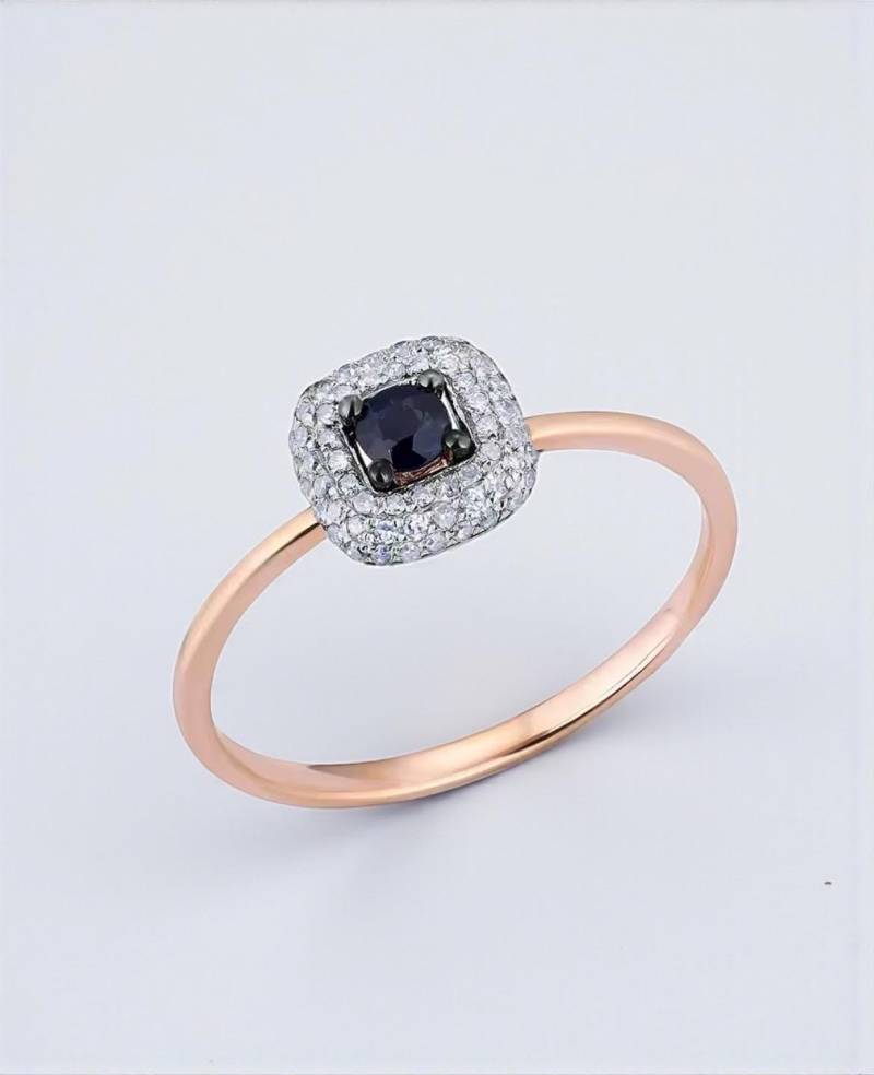 Vistoso 14K Rose Gold Damenring - Diamant Blauer Saphir, Eleganter Hochzeit Verlobungsschmuck von ByMoonJewels