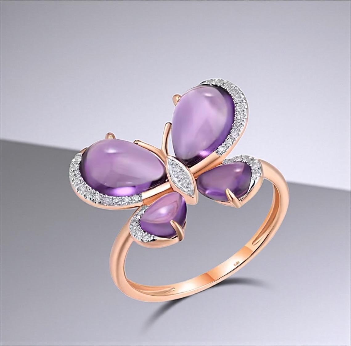 Vistoso 14K Rose Gold Schmetterling Ring Für Frauen - Diamant Amethyst Sparkle, Hochzeit Verlobung Schmuck Vistoso 14K Rose Gold Schmetterling Ring Für Frauen - Diamant Amethyst Sparkle, Hochzeit Verlobung Schmuck von ByMoonJewels