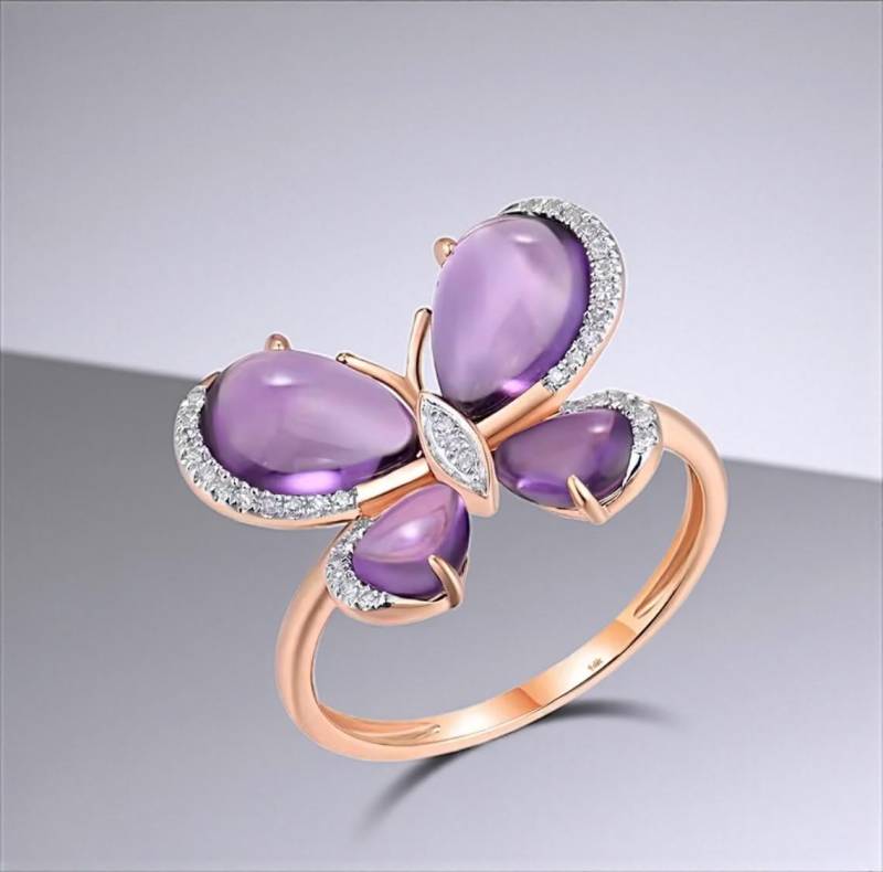 Vistoso 14K Rose Gold Schmetterling Ring Für Frauen - Diamant Amethyst Sparkle, Hochzeit Verlobung Schmuck Vistoso 14K Rose Gold Schmetterling Ring Für Frauen - Diamant Amethyst Sparkle, Hochzeit Verlobung Schmuck von ByMoonJewels