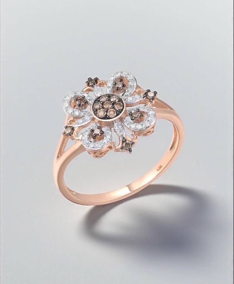 Vistoso 14K Rosegold Braun Diamant Ring - Florales Design von ByMoonJewels