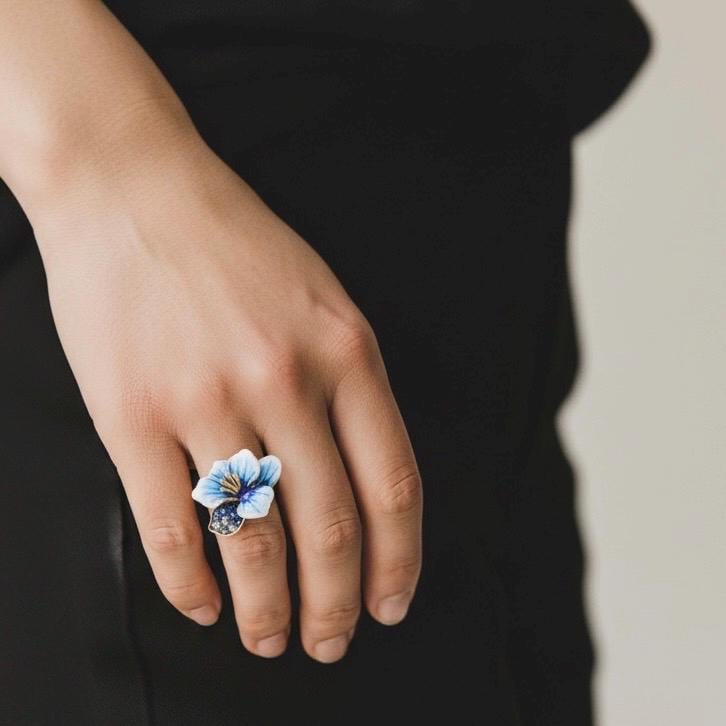 sterling Silber Blauer Spinell Blumenring Emaille Hochzeitsschmuck von ByMoonJewels