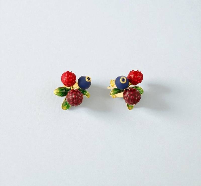 sterling Silber Obst Ohrstecker - Blaubeer & Himbeere Emaille Design sterling Silber Obst Ohrstecker - Blaubeer & Himbeere Emaille Design von ByMoonJewels