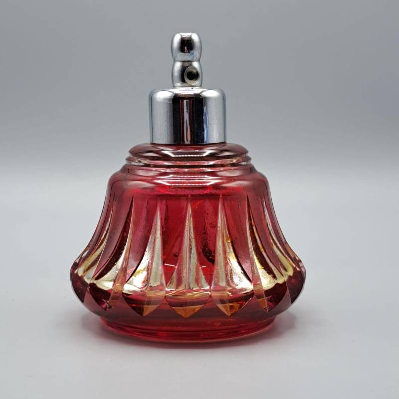 Val Saint Lambert Parfümzerstäuber Geschliffen Mit Rotem Überfang Aus Den 50Ger Jahren von ByNilShop