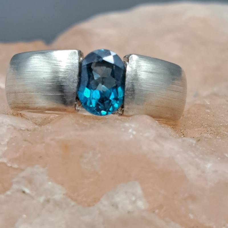 statement Ring Silber 925 Mit Aquamarin in Schöner Form Und Zustand. Grösse De = 56 Us 7, 75 von ByNilShop