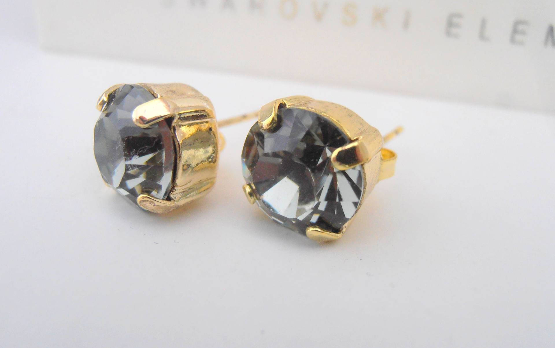 Schwarze Diamant Grau Kristall Gold Ohrstecker, Girl Pierced Post Schmuck, Mode Accessoires von ByParisie