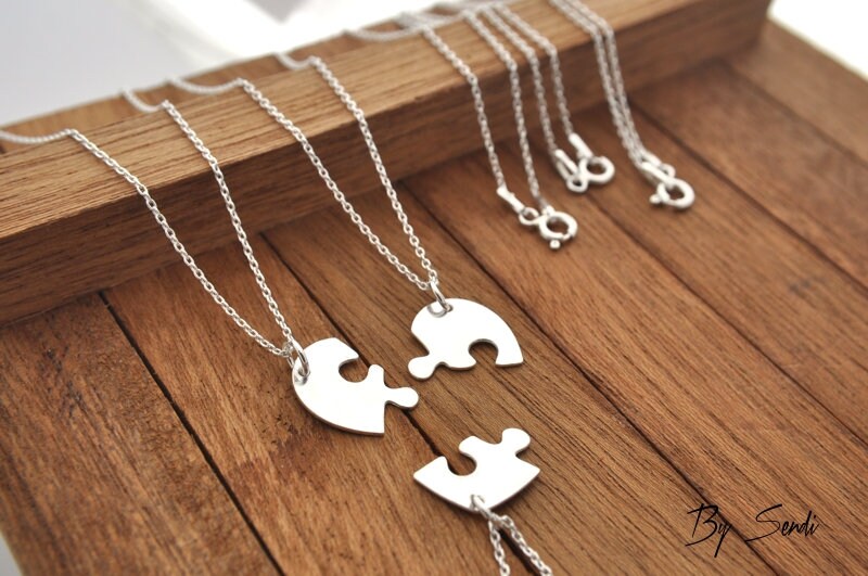 3 Halsketten Mit Herz, Sterling Silber Puzzleteil Herz Beste Freundin Geburtstagsgeschenke Für Sie Kette Schmuck Weihnachtsgeschenk von BySendiJewelry
