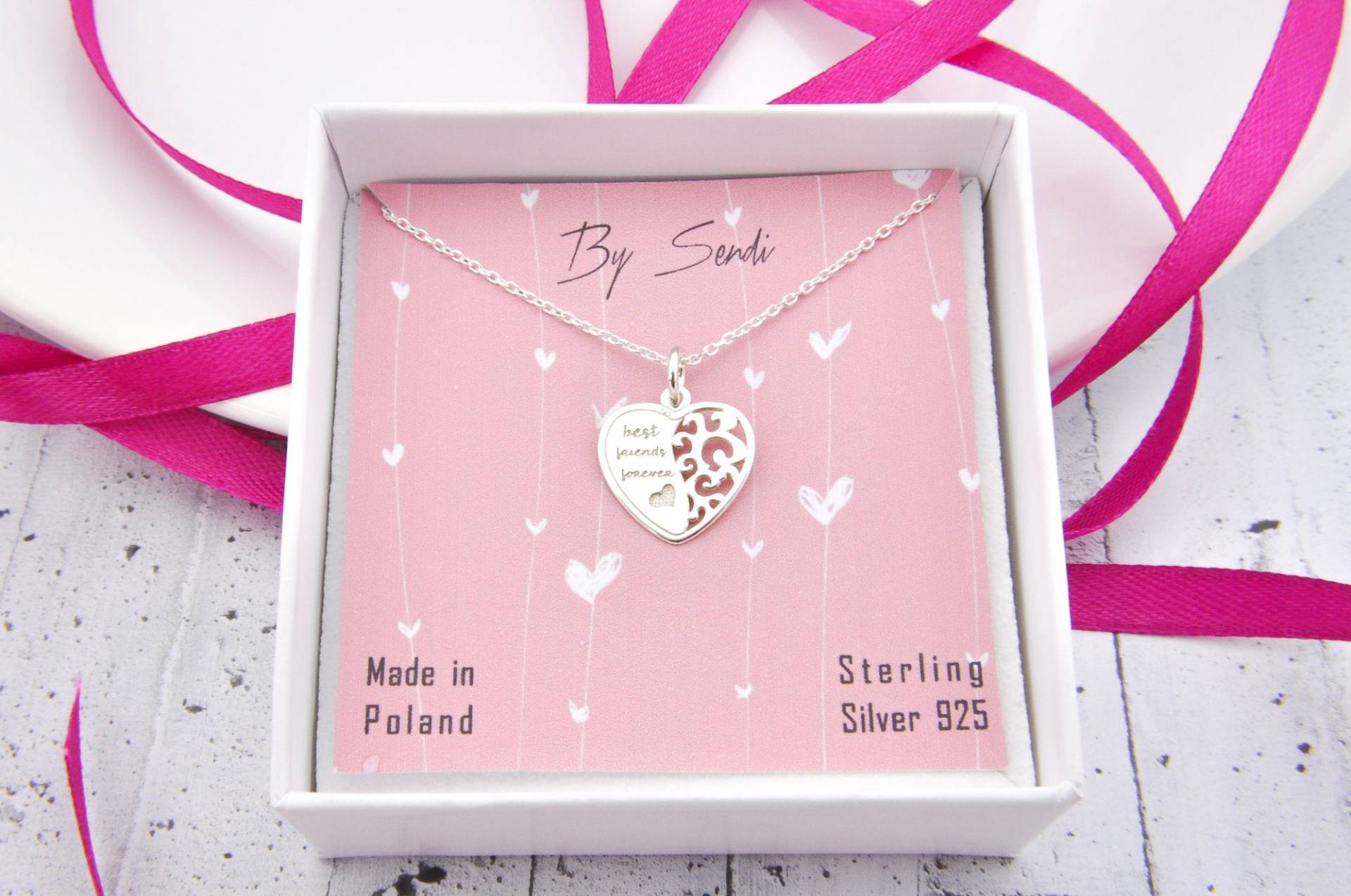 Beste Freundin Herz Halskette, Sterling Silber Geschenk Für Sie von BySendiJewelry