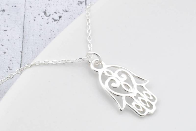 Hamsa Halskette, Sterling Silber Hand Der Fatima, Glücksbringer von BySendiJewelry