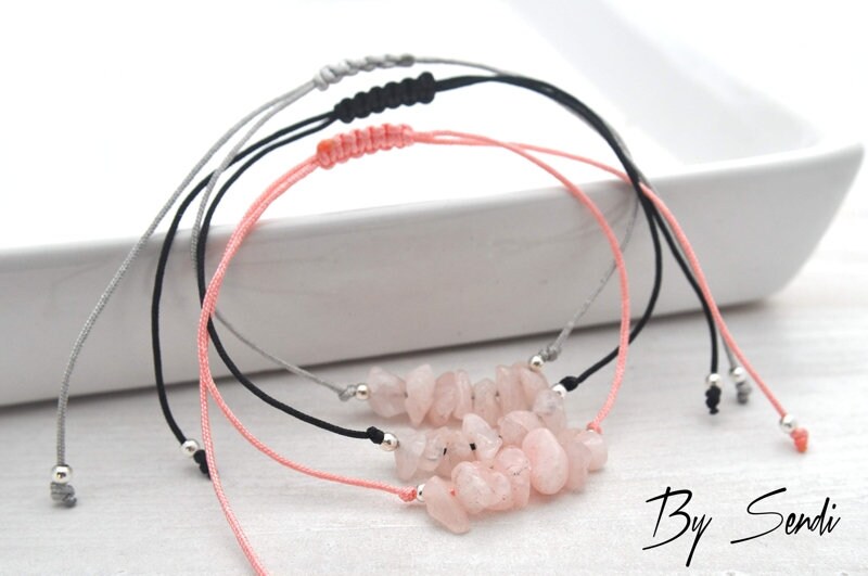 Roher Stein Rosenquarz Armband, Alltägliches Armband Aus Sterlingsilber von BySendiJewelry