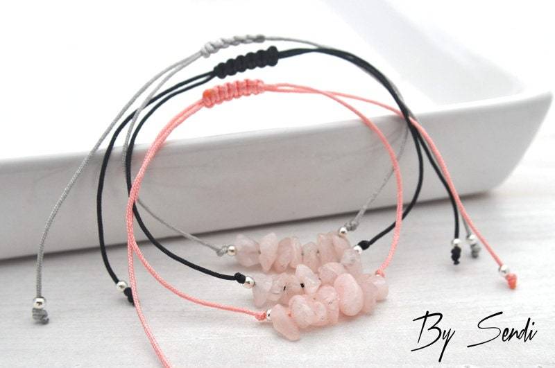 Roher Stein Rosenquarz Armband, Alltägliches Armband Aus Sterlingsilber von BySendiJewelry