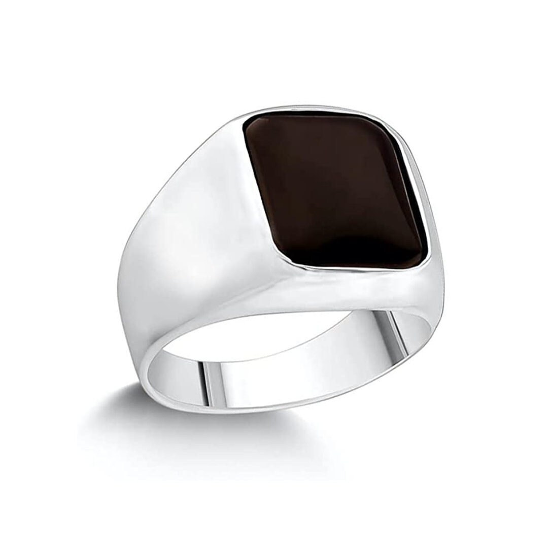 Herren Silber Lässiger Ring Mit Schwarzem Stein in 925 Sterling Handarbeit Schmuck, Solitär Ring, Geschenk Für Ihn, Onyx Signet von BySilverShop