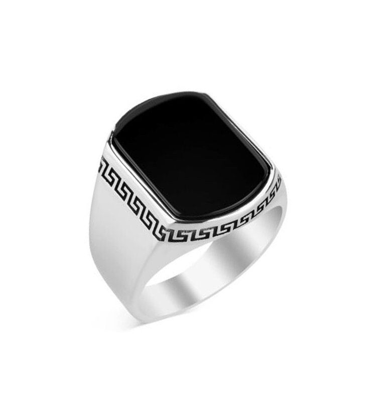 Herren Silber Lässiger Ring Mit Schwarzem Stein in 925 Sterling Handarbeit Schmuck, Solitär Ring, Geschenk Für Ihn, Onyx Signet von BySilverShop