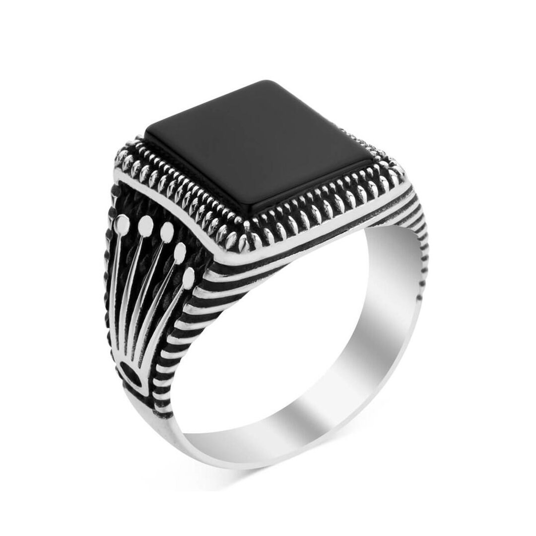 Schwarzer Onyx Stein Silber Ring Mit Krone, 925 Sterling Ring, Herrenring Herrenring, Geschenk Für Männer von BySilverShop