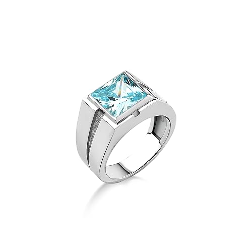 Blauer Topas-Silber-Statement-Ring Für Männer, Klarer Blauer Topas-Herren-Solitärring Für Männer, Quadratisch Geschliffener Aquamarin-Steinring Für Männer von BySilverStone Jewelry