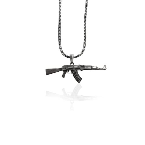 BySilverStone Jewelry – Ak47 Oxidierte Massive Herren-Halskette, Ak47 Herren-Anhänger Mit Kettenanhänger, Kampfgewehr-Herren-Anhänger, Pistolen-Silberhalskette, Ehemann-Geschenk-Anhänger von BySilverStone Jewelry