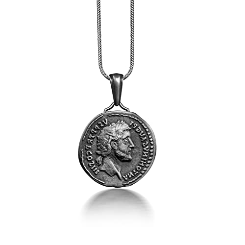 BySilverStone Jewelry Antoninus Pius Antike Römische Münze Halskette, Antike Rom Halskette Aus Sterlingsilber, Graduierung Halskette Für Sohn, Antike Münze Anhänger (Oxidiert, Keine Kette) von BySilverStone Jewelry