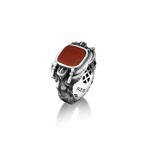 BySilverStone Jewelry Athena-Ring Aus 925Er Sterlingsilber Mit Rotem Achat Für Herren, Klobiger Silber-Achat-Ring Für Herren, Karneol-Herrenring Aus Der Griechischen Mythologie Für Den Freund von BySilverStone Jewelry