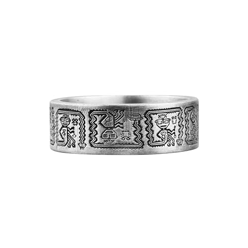 BySilverStone Jewelry Azteken- Und Maya-Hieroglyphen-Ring, Antiker Einzigartiger Herrenring Aus Sterlingsilber, Azteken- Und Maya-Schmuck, Mythologie-Ring Für Die Beste Freundin von BySilverStone Jewelry