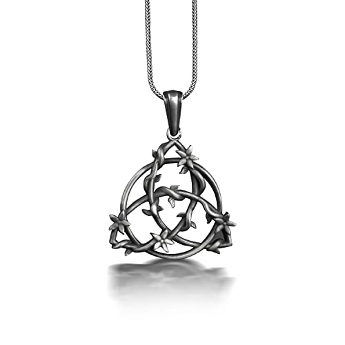 BySilverStone Jewelry Florale Triquetra-Knoten-Halskette, Keltisches Dreifaltigkeitsknoten-Symbol Aus Blumenzweig-Halskette, Okkulte Halskette Für Papa, Heidnische Halskette Für Ehemann von BySilverStone Jewelry