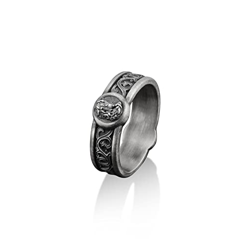 BySilverStone Jewelry Gorgon Medusa Mit Lilienmotiven, Handgefertigter Bandring Aus Sterlingsilber, Medusa-Ehering, Stapelbarer Ring Aus Der Griechischen Mythologie, Jubiläumsgeschenk Für Männer von BySilverStone Jewelry