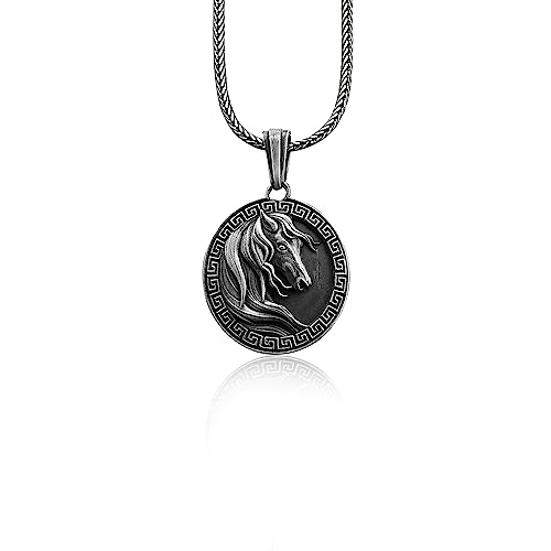 BySilverStone Jewelry – Gorgon-Pferdekopf-Halskette Für Männer Aus Sterlingsilber, Handgefertigter Mähnenpferd-Silberanhänger, Handgegossene Tierhalskette, Graviertes Pferdegeschenk von BySilverStone Jewelry