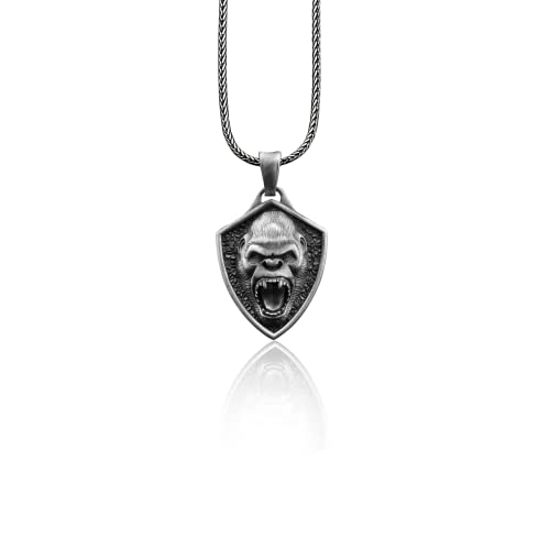 BySilverStone Jewelry – Gorilla Handgefertigte Sterling-Silber-Herren-Charm-Halskette, Gorilla-Affenkopf-Silber-Herrenschmuck, Gorilla-Kopf-Anhänger Mit Kette, Tier-Halskette von BySilverStone Jewelry