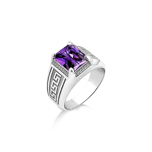 BySilverStone Jewelry Gravierter Silberner Herrenring Mit Amethyst-Steinring, Griechischer Amethyst-Steinring Für Männer, Lilafarbener Stein-Herrenring Mit Ehemann von BySilverStone Jewelry