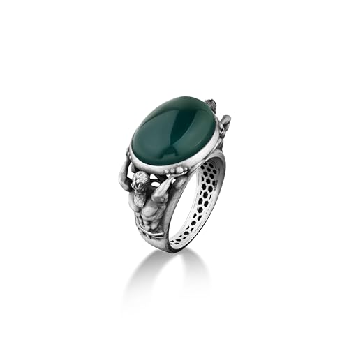 BySilverStone Jewelry Grüner Achat Poseidon Herrenring Aus Sterlingsilber, Handgefertigter Einzigartiger Ring Mit Grüner Jade, Geschenk Achatring Antiker Griechischer Gott Seitlich Eingraviert von BySilverStone Jewelry