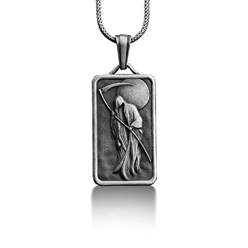 BySilverStone Jewelry – Halskette „Azrael Mit Sense“, Halskette Mit Gravur „Engel Des Todes“, Personalisierte Halskette Aus Sterlingsilber, Anpassbare Halskette, Erinnerungsgeschenk von BySilverStone Jewelry