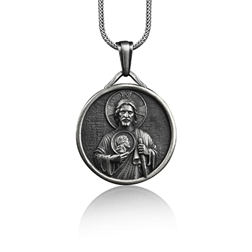 BySilverStone Jewelry – Handgefertigte Sterling-Silber-Halskette „Heiliger Jude“, Herren-Halskette „Heiliger Jude“, Anhänger „St. Jude Betet Für Uns“, Religiöse Geschenk-Halskette Aus Silber von BySilverStone Jewelry