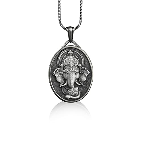 BySilverStone Jewelry – Hindu-Gott Der Anfänge Ganesh Ovaler Medaillenanhänger, Anpassbare Halskette, Gravierte Halskette Für Männer, Hindu-Hochzeitsgeschenk, Religiöse Geschenke von BySilverStone Jewelry